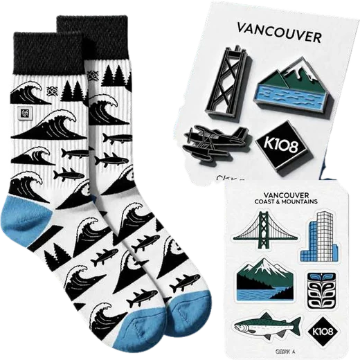 K108 Vancouver socks and stickers